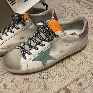 Golden Goose Superstar Sneaker in Ice, White, Pink & Aquamarine, size 38